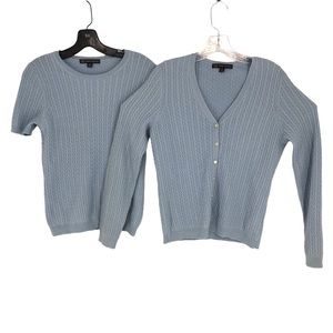 Brooks Brothers Cable knit Sweater Cardigan Set Size M Medium Pastel Blue Office